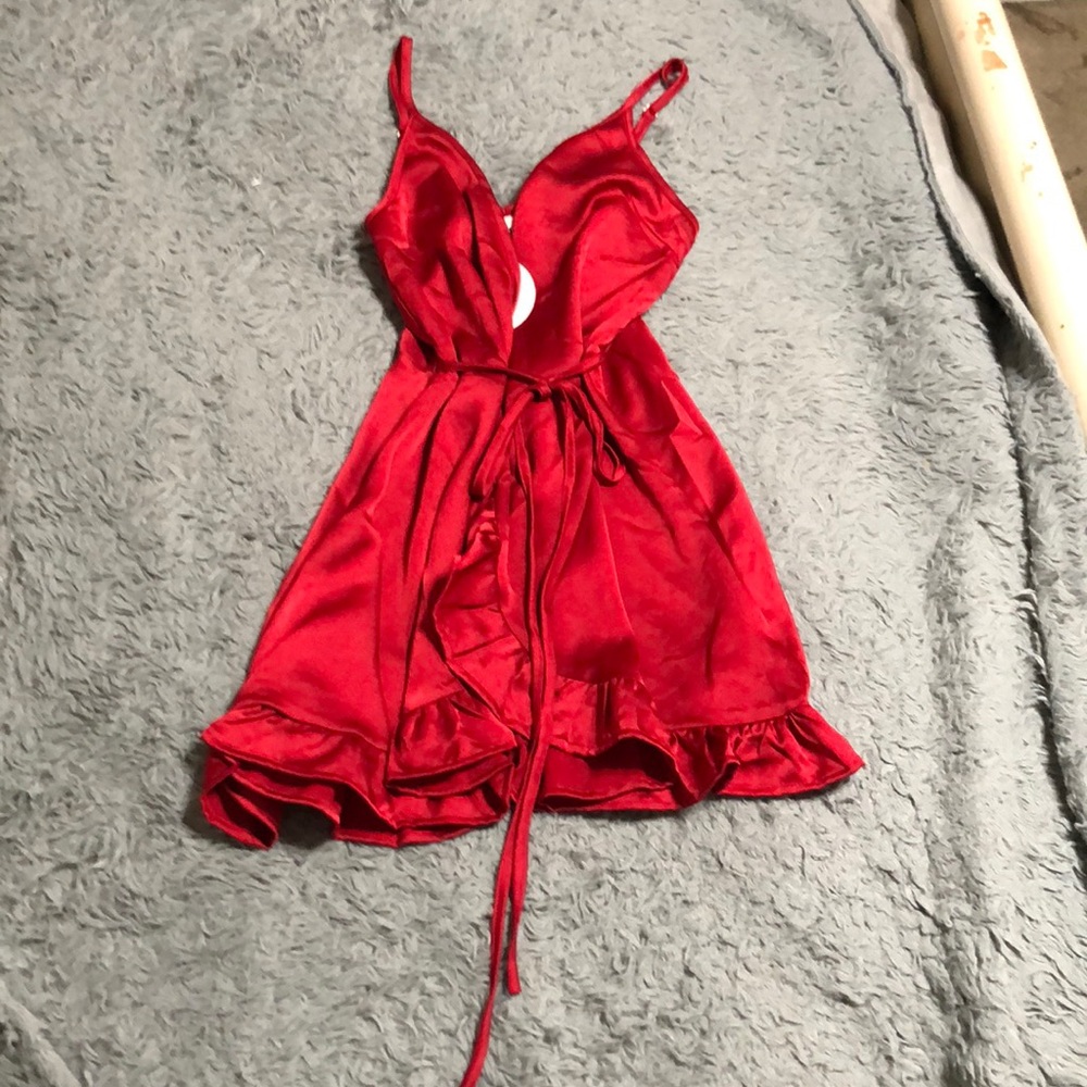 Wine colored wrap mini dress (satin)